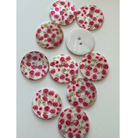 Blommig knapp i prlemor, rosa 30 mm